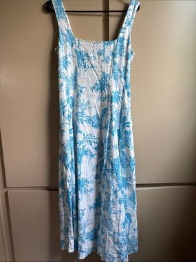 Jolie White Maxi Dress with Blue Palm Print